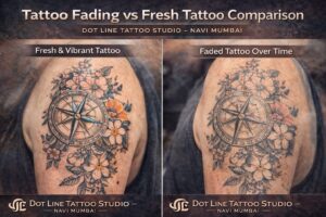 Tattoo Fading vs Fresh Tattoo - Dot line Tattoo Studio