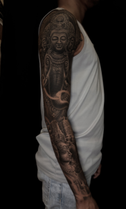  Full Sleeve Sculpture Tattoo Dot line Tattoo