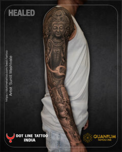 Full Sleeve Sculpture Tattoo Dot line tattoo studio
