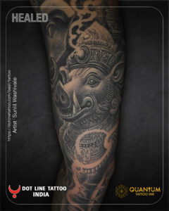 Full Sleeve Sculpture Tattoo Dot line tttoo studio