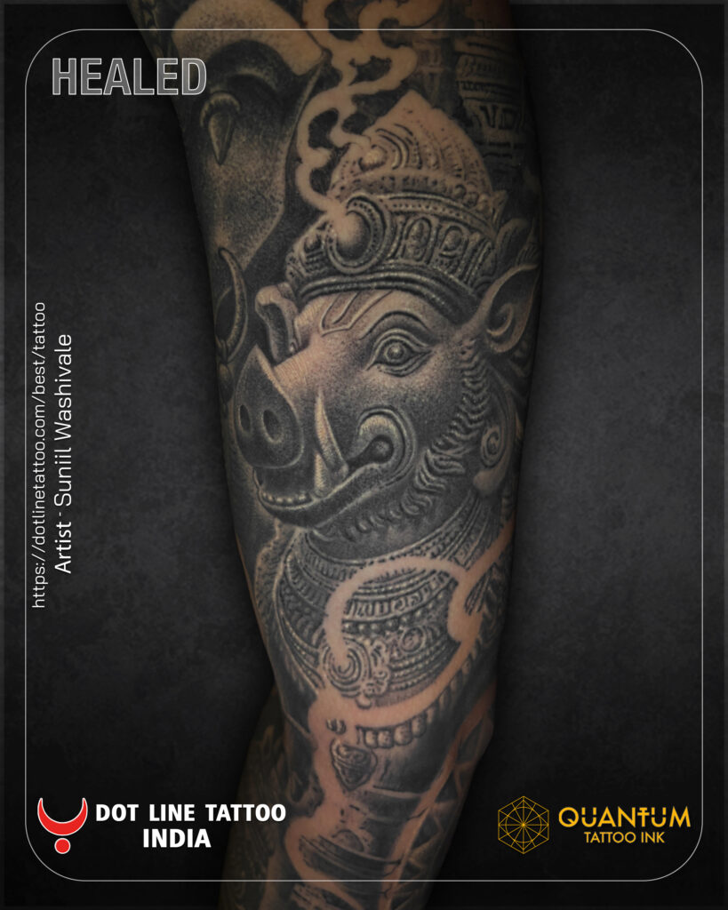Full Sleeve Sculpture Tattoo in Navi Mumbai | Dot Line Tattoo Studio